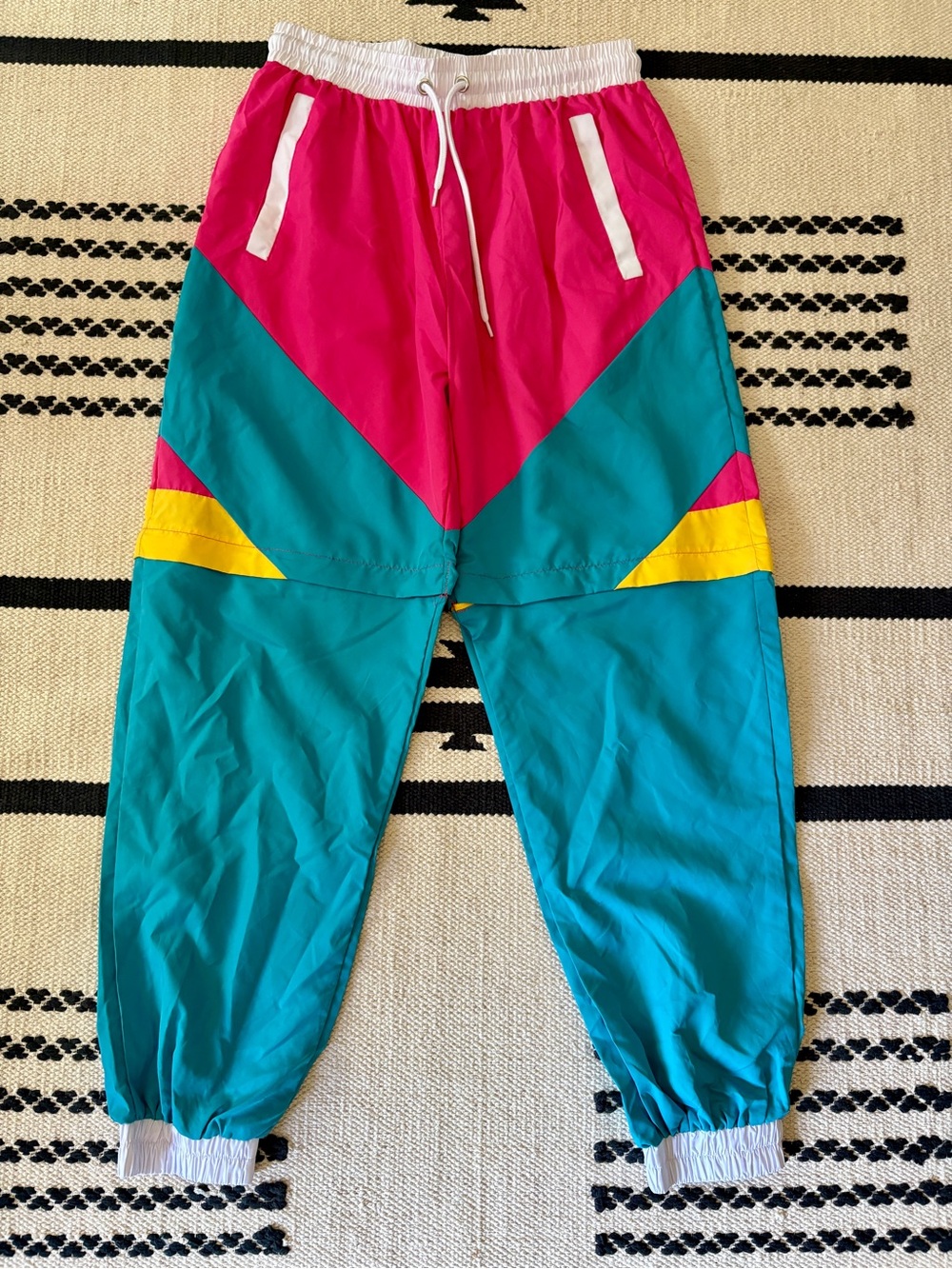 Colorblock Track Joggers - Pink & Teal Sz Small by Funny Guy - Fun Retro Look